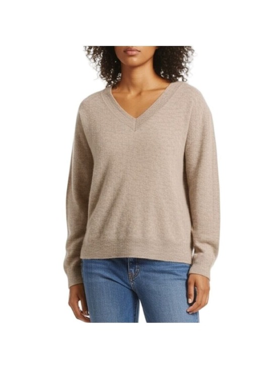 Dreamers by Debut Sweaters - Dreamers by Debut Beige Sweater V Neck Fuzzy Knit Cozy Pullover Medium